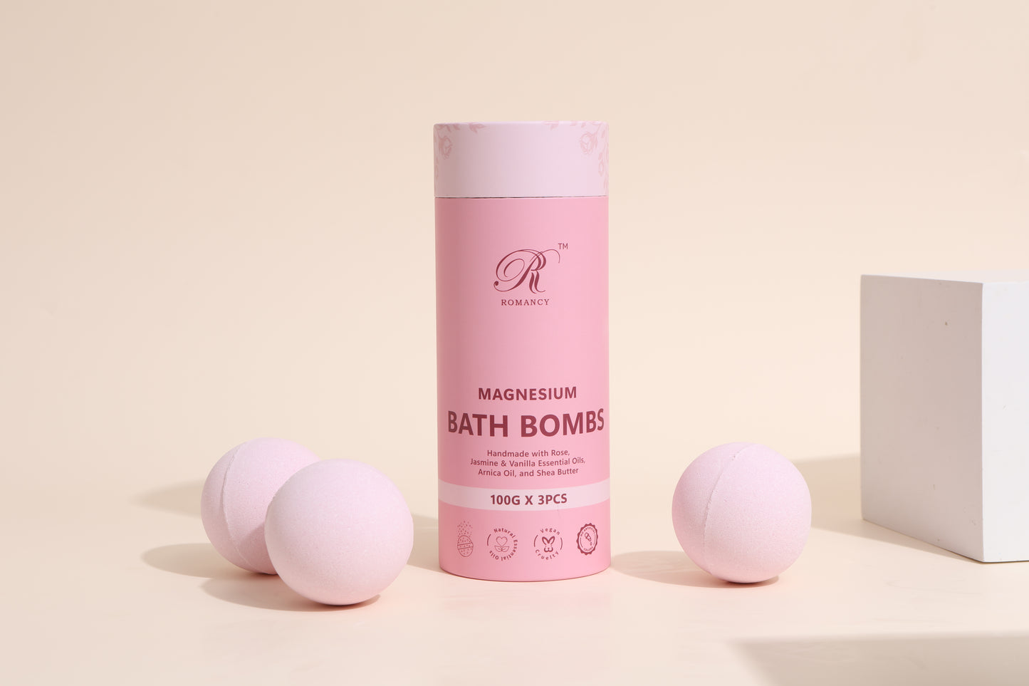 Romancy Magnesium Bath Bombs Rose 3 Pack – Rose, Jasmine & Vanilla Bath Bombs for Relaxation, Stress Relief & Self Care Spa Gifts for Women and Men