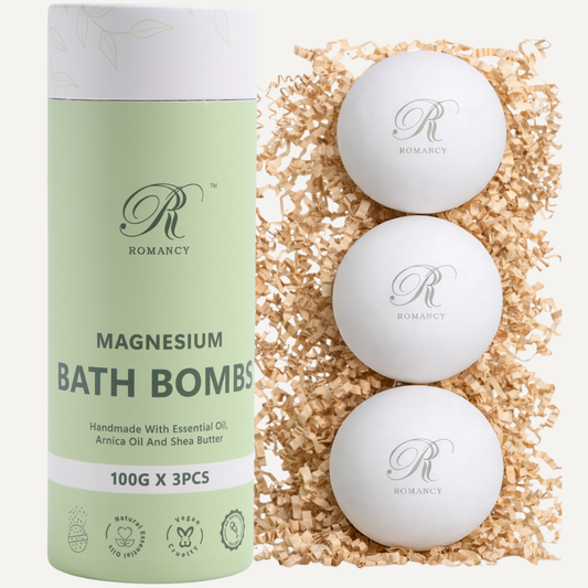 Romancy Lavender Magnesium Bath Bombs with chamomile essential oil in reusable tube