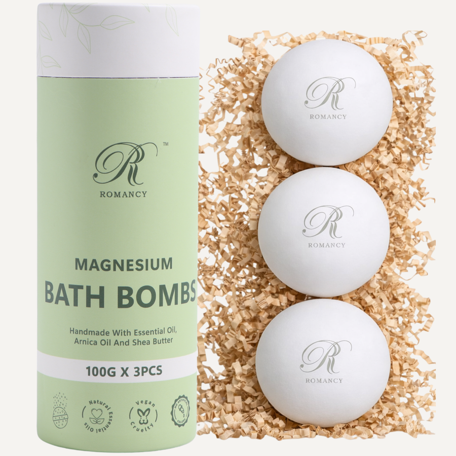 Romancy Lavender Magnesium Bath Bombs with chamomile essential oil in reusable tube