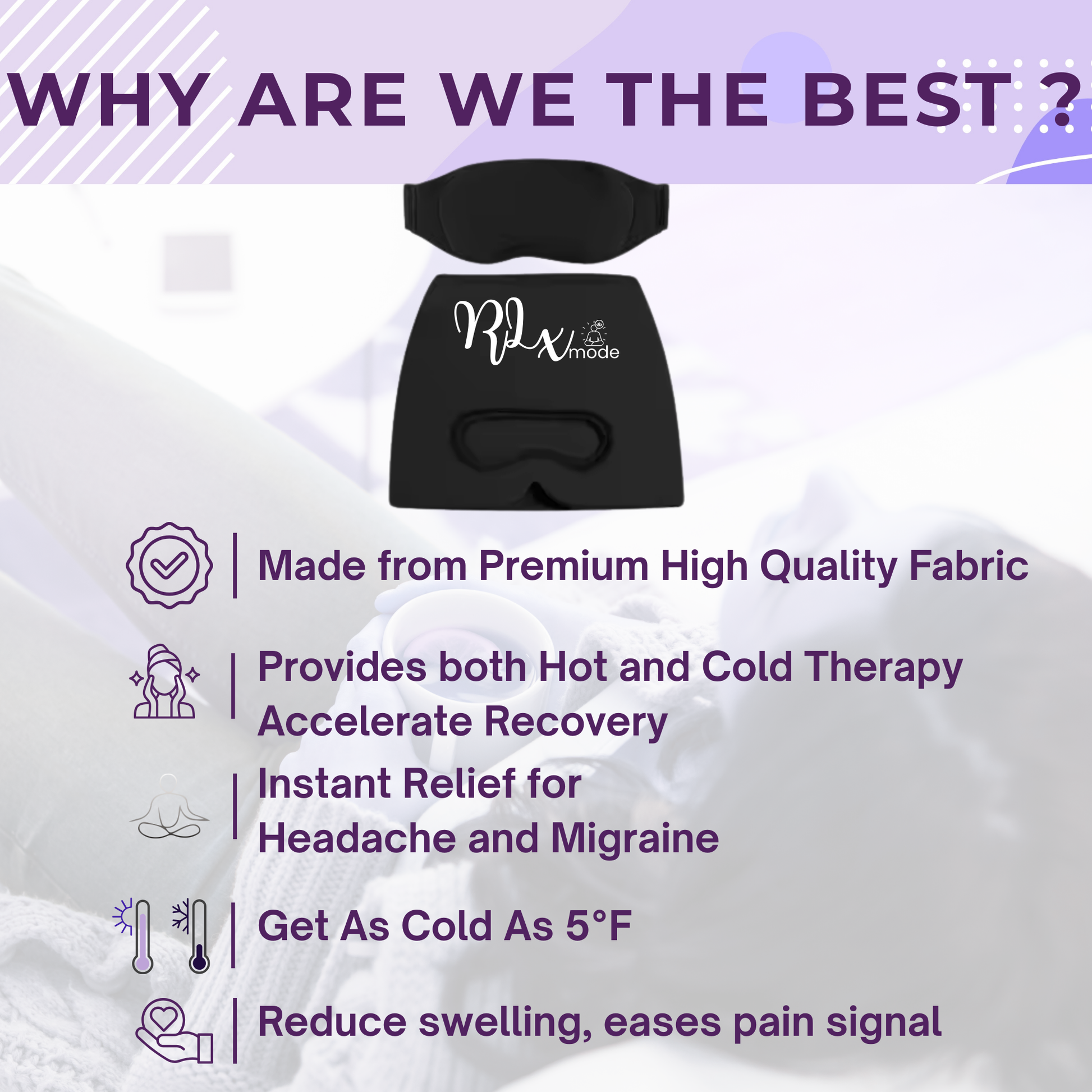 Reusable hot and cold eye mask designed for relaxation and comfort.